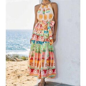 Farm Rio Rainbow Sunset Maxi Dress Size small NWT